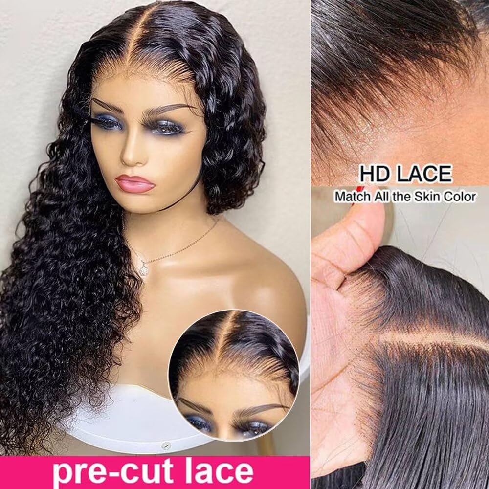 MsSunlight 13x6 Deep Wave Lace Front Wig Human Hair Pre Plucked 180 Density Water Wave Lace Front Wig Pre Bleached 13X6 Pre Bleached HD Lace Front Wig Human Hair 20 Inch - Image 2