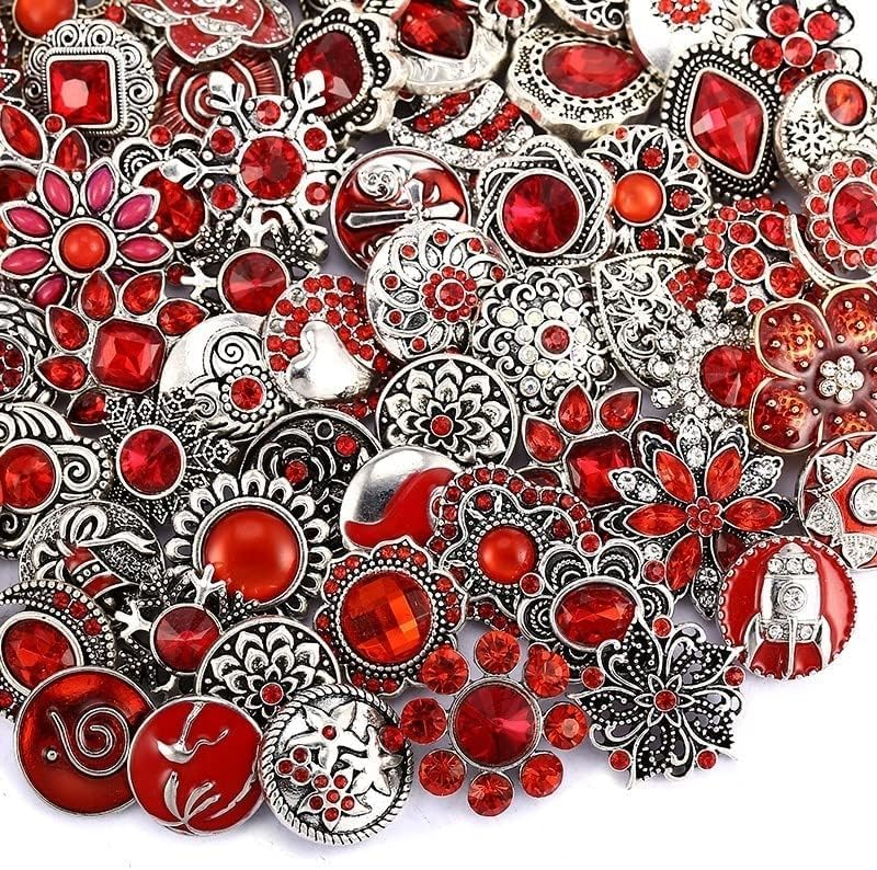10PCs Mixed Style Rhinestones Snaps Jewelry Charms Buttons 18/20mm for Interchangeable Snaps Jewelry Making Women DIY Button Bracelets Necklaces Rings Brooch Accessories(Red) - Image 2