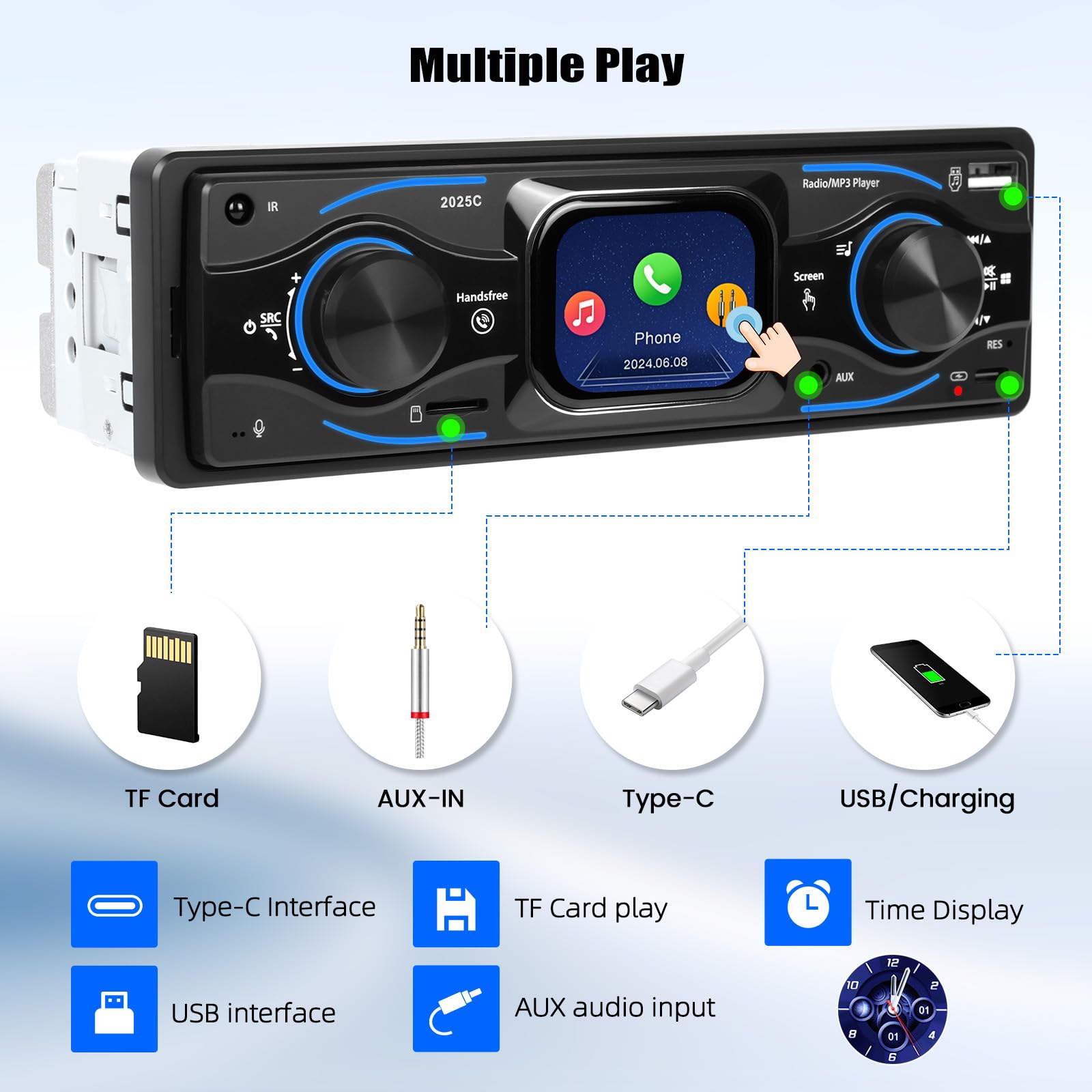 [2.17" SCHERMO TOUCH] CAMECHO Autoradio 1 Din Bluetooth Vivavoce Lettore Multimediale Digitale con Radio FM, Lettore MP3 per Auto, USB/Ingresso AUX/Riproduzione da Pen Drive + Telecomando Incluso