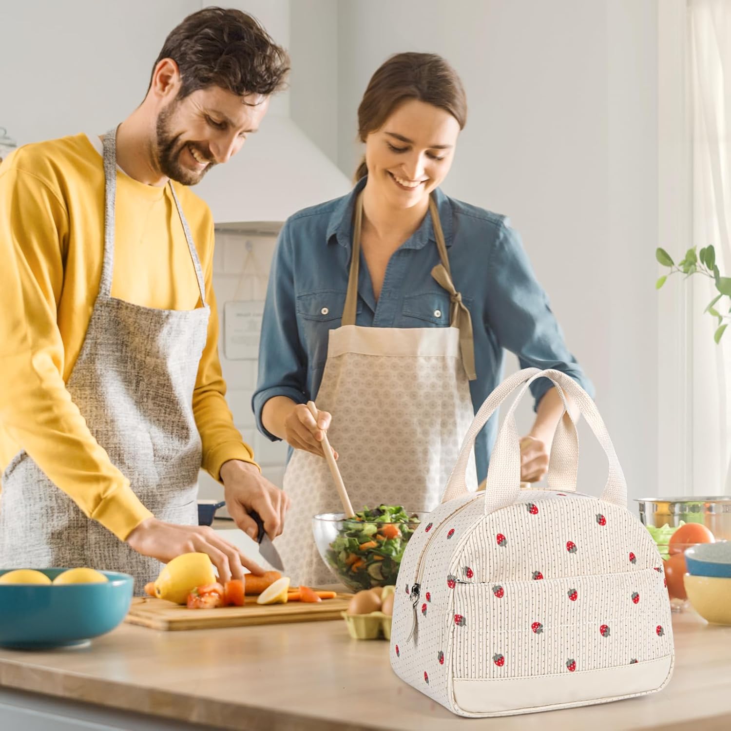 Lunch Box Lunch Bag for Women Men, Leakproof, Insulated Lunch Box Tote with Large Capacity, Lunch Container for Work/Office (M-Corduroy Strawberry) - Image 6