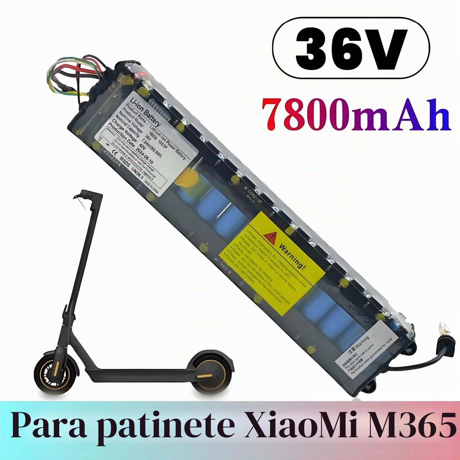 Pack de Batería de Iones de Litio 10S3P 36V 7800mAh con Interfaz de Comunicación de Celdas para Xiaomi M365 Patinete Eléctrico 335×70×40mm Azul