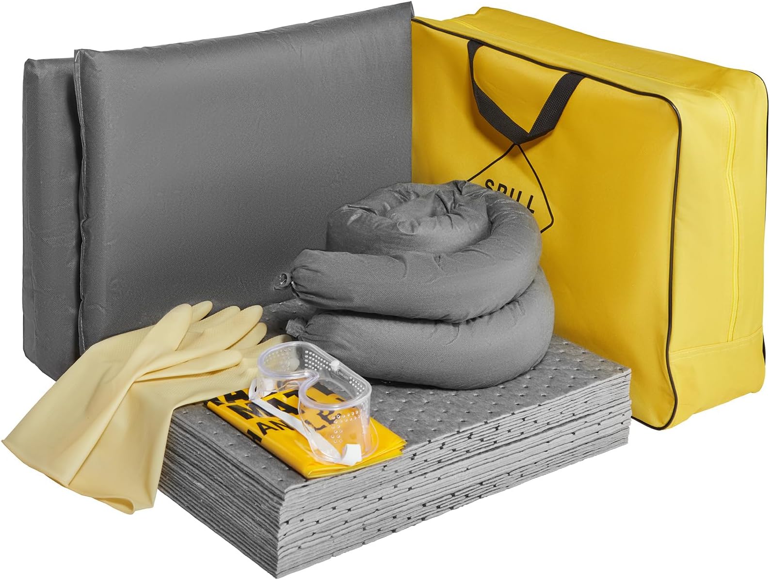 VEVOR Universal Spill Kit, Spill Control Supplies, Includes (2) Disposal Pillows, (30) Oil Absorbent Pads, (2) Universal Sorbent Socks 3"x4", Rubber Gloves and Goggles for Oil/Water Absorbent