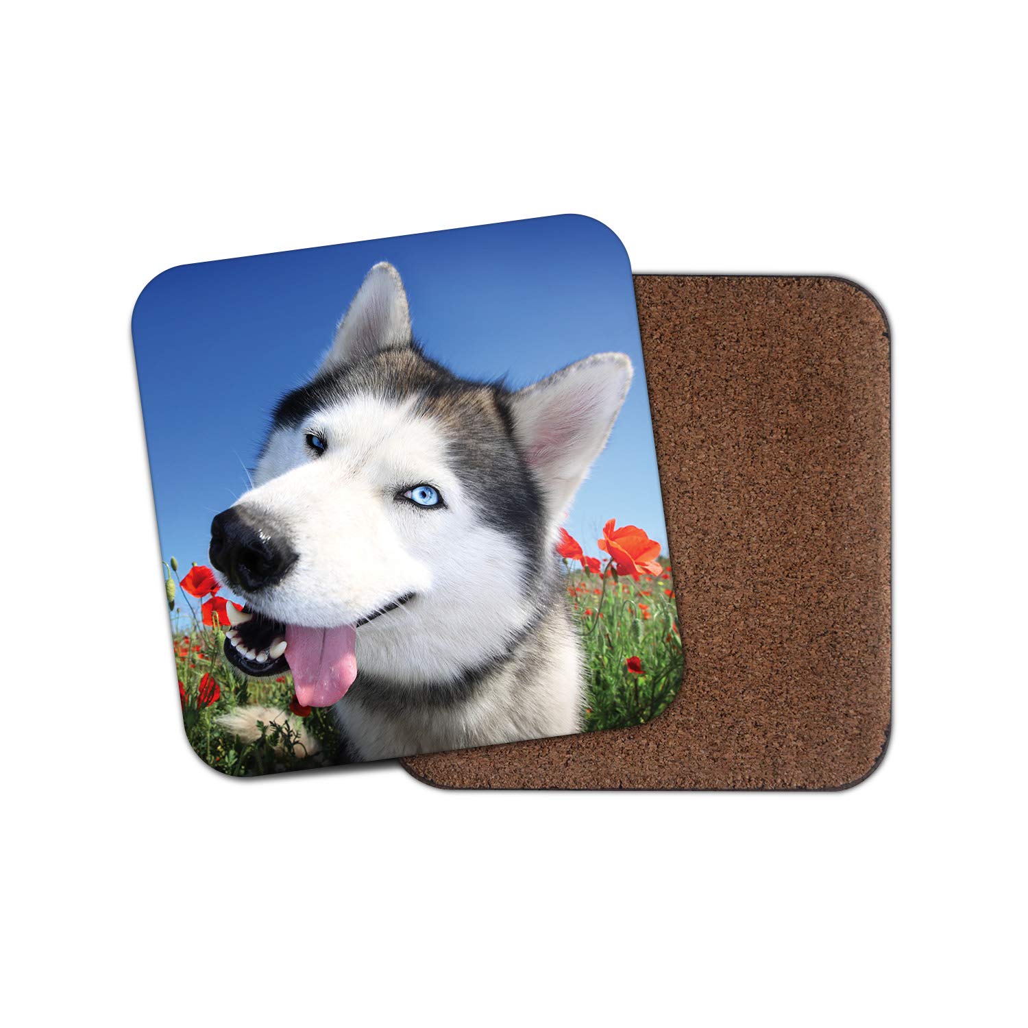 Destination Vinyl Ltd Multicolor 1 X Happy Husky Dog Coaster - Malamute Wolf Dogs Puppy Cute Animals Pets #15883