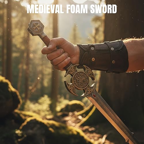 Miniatura 3 de Rite Edge Espada de espuma medieval de 35.5 pulgadas, espada templaria de caballeros para cosplay, LARP, Halloween y práctica, espadas de espuma de