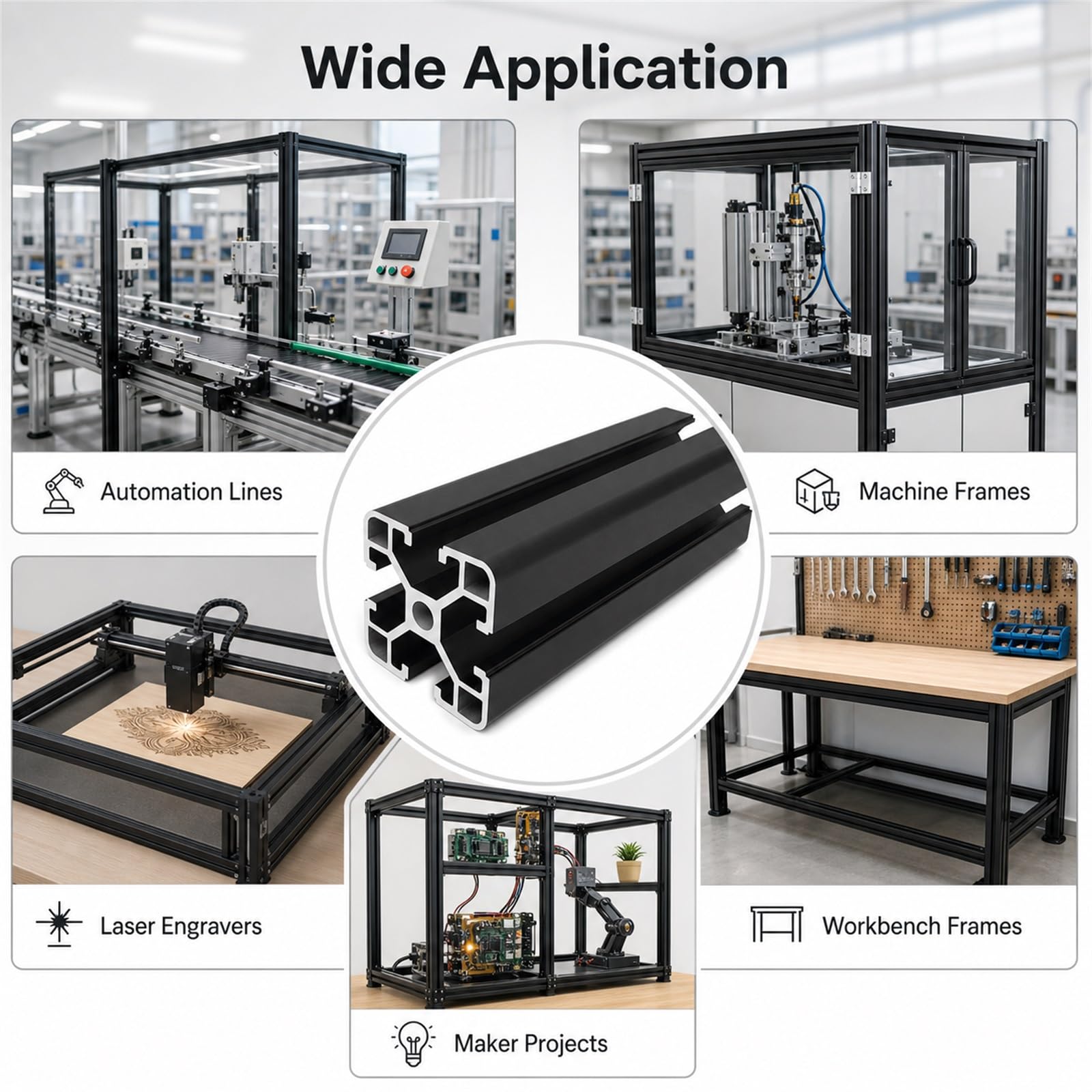 Aluminiumprofil Schwarz,Aluminium Alu Profil Eloxiert,Aluminiumprofil Extrusions Eloxierte Linearschiene,Hohe WitterungsbestäNdigkeit,FüR Rahmenbau Und Montage