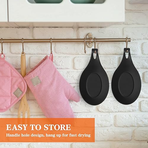 Miniatura 8 de DOITOOL 2 soportes de cuchara de silicona negra para encimera de cocina, soporte de cuchara de silicona para estufa, encimera, espátula, cucharón,
