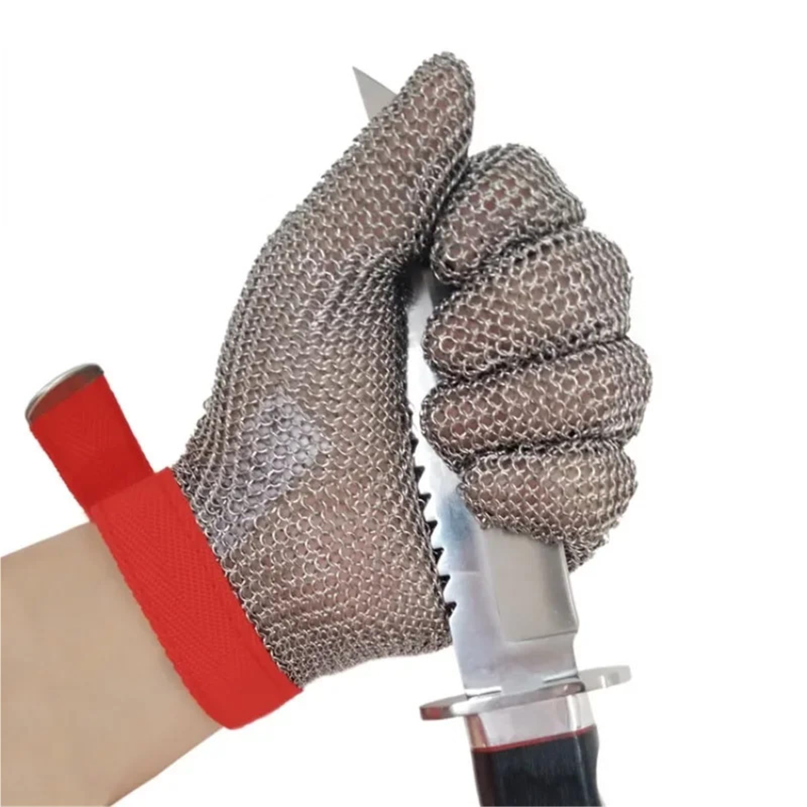 Genérico Guantes de seguridad anticorte de nivel 5, guantes de trabajo resistentes a puñaladas de alambre de acero inoxidable for tareas metálicas(S white wristband)