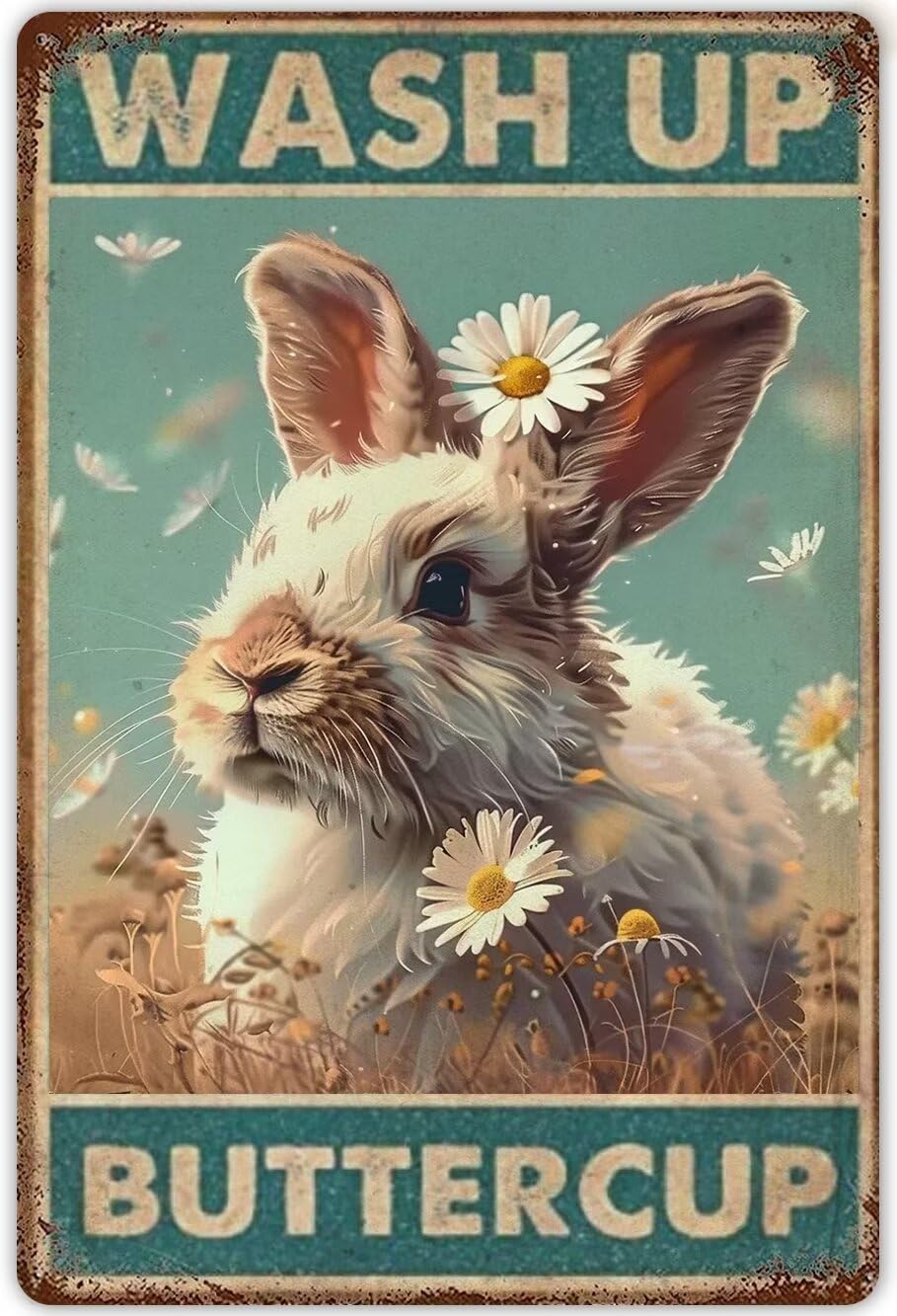 Anceky Rabbit Wall Art Canvas Unframed Funny Bathroom Signs Wash Up Buttercup Modern Print Posters Vintage Canvas Paintings Wall Decor For Cafe Farm Bedroom Bathroom Theater Unframed 20x30 Inch