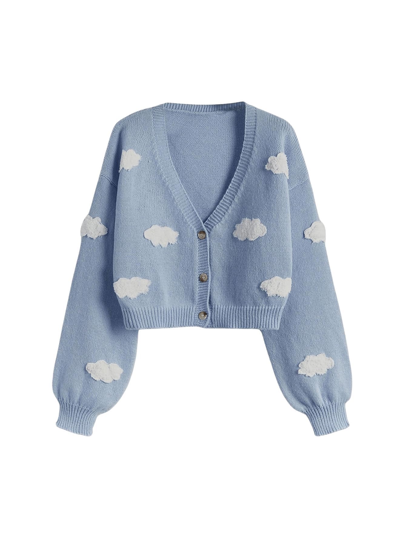 SHENHE Womens Button Down Sweater Cloud Printed V Neck Long Sleeve Crop Knit Cardigan Top