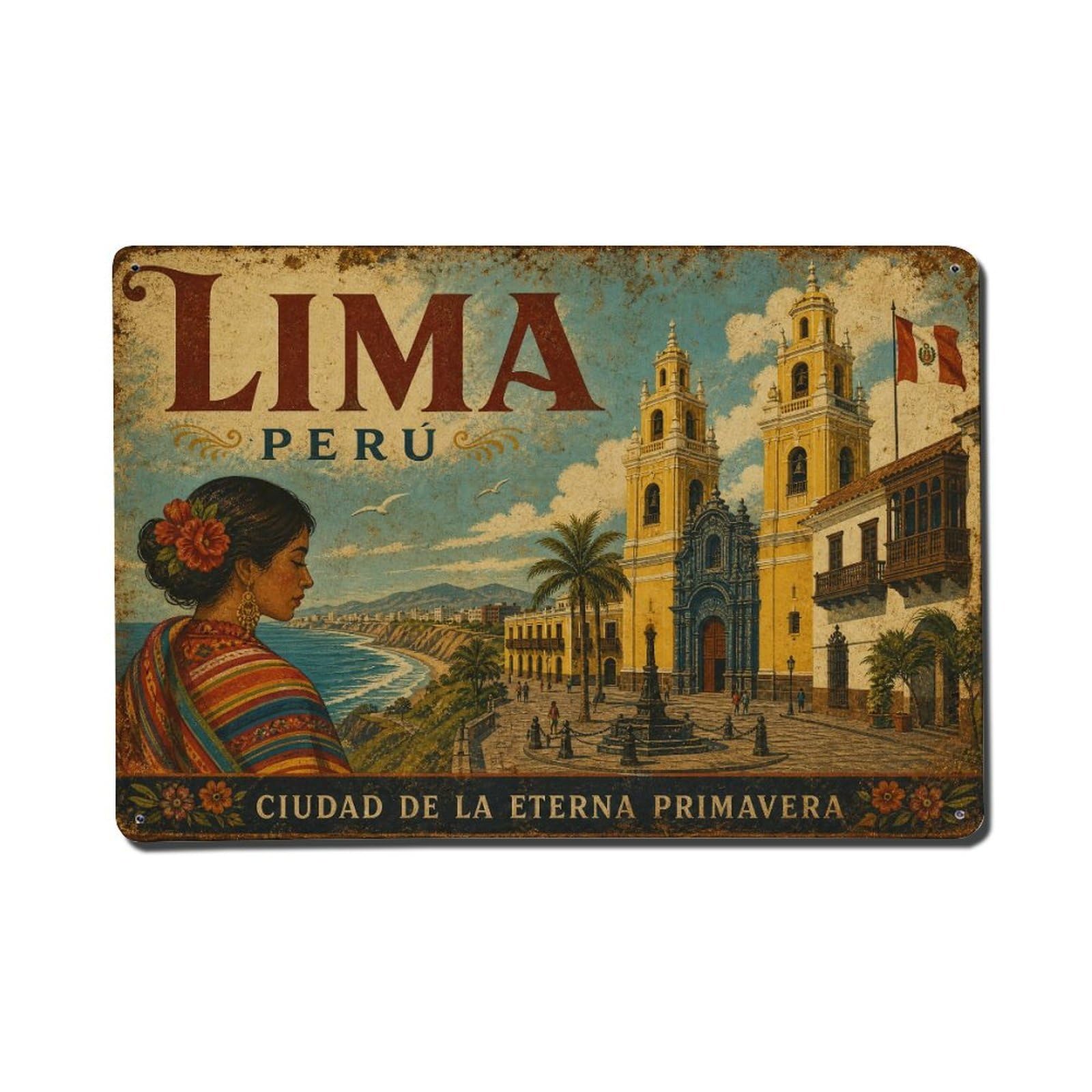 Huiyhb 8X12inch(20X30cm) Travel Retro Peru Lima Metal Tin Sign