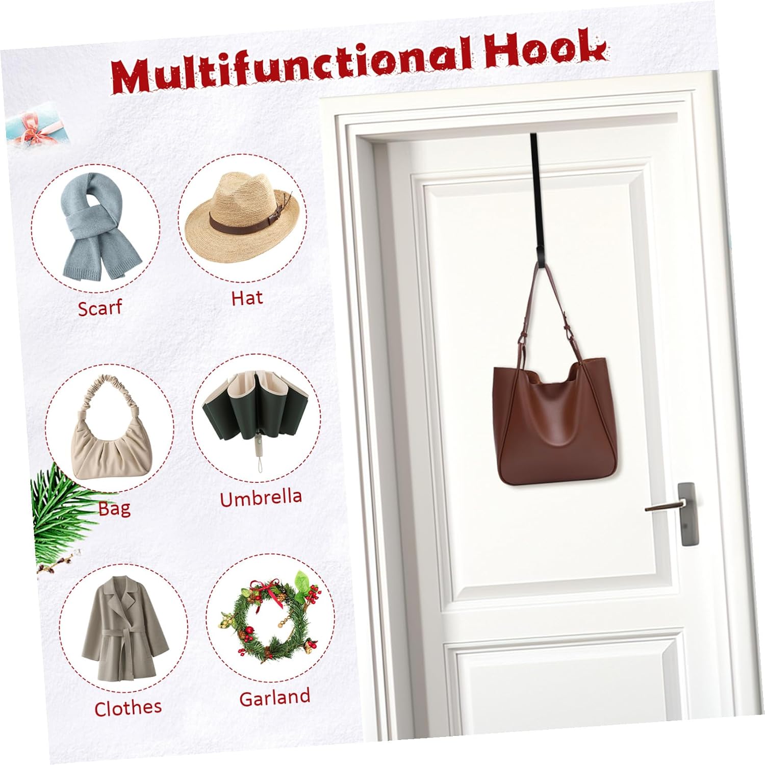 Double Sided Wreath Hanger for Holiday Decorations Over The Door Garland Hook for Wreaths and Door Hangers and Stylish Door Hanging