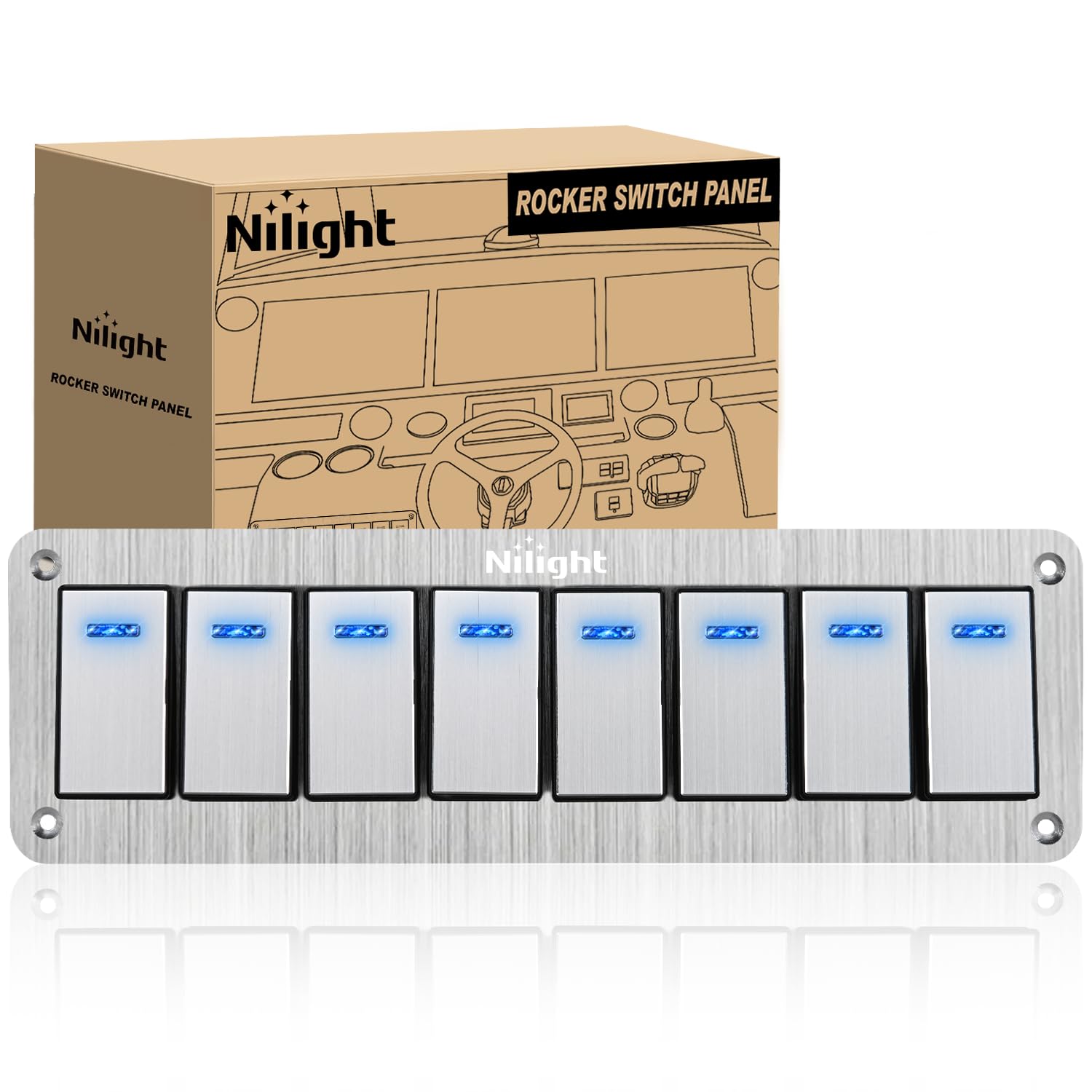 Nilight 8 Gang Rocker Switch Panel 3 Pin On Off Pre-Wired Blue LED
