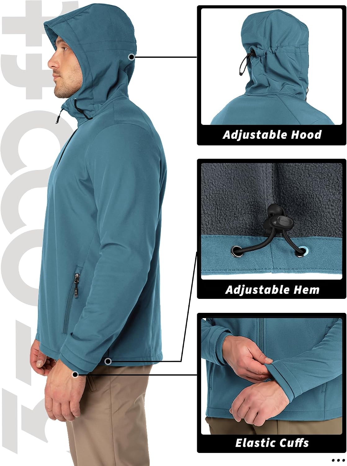  Men's Hooded Fleece Lined Rain Shell Jacket Waterproof Lightweight thumbnail
