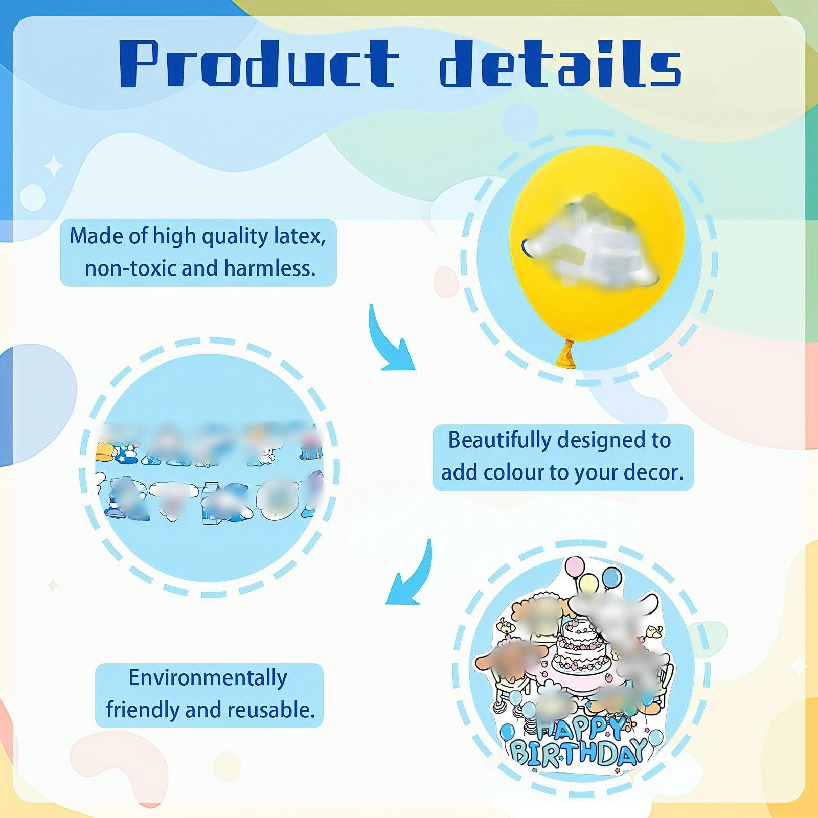 46PCS Cartoon Birthday Party Decorations, Party Supplies Include Birthday Banner Cupcake Toppers Latex Balloons Cake Topper Kids Boys Girls - Image 3
