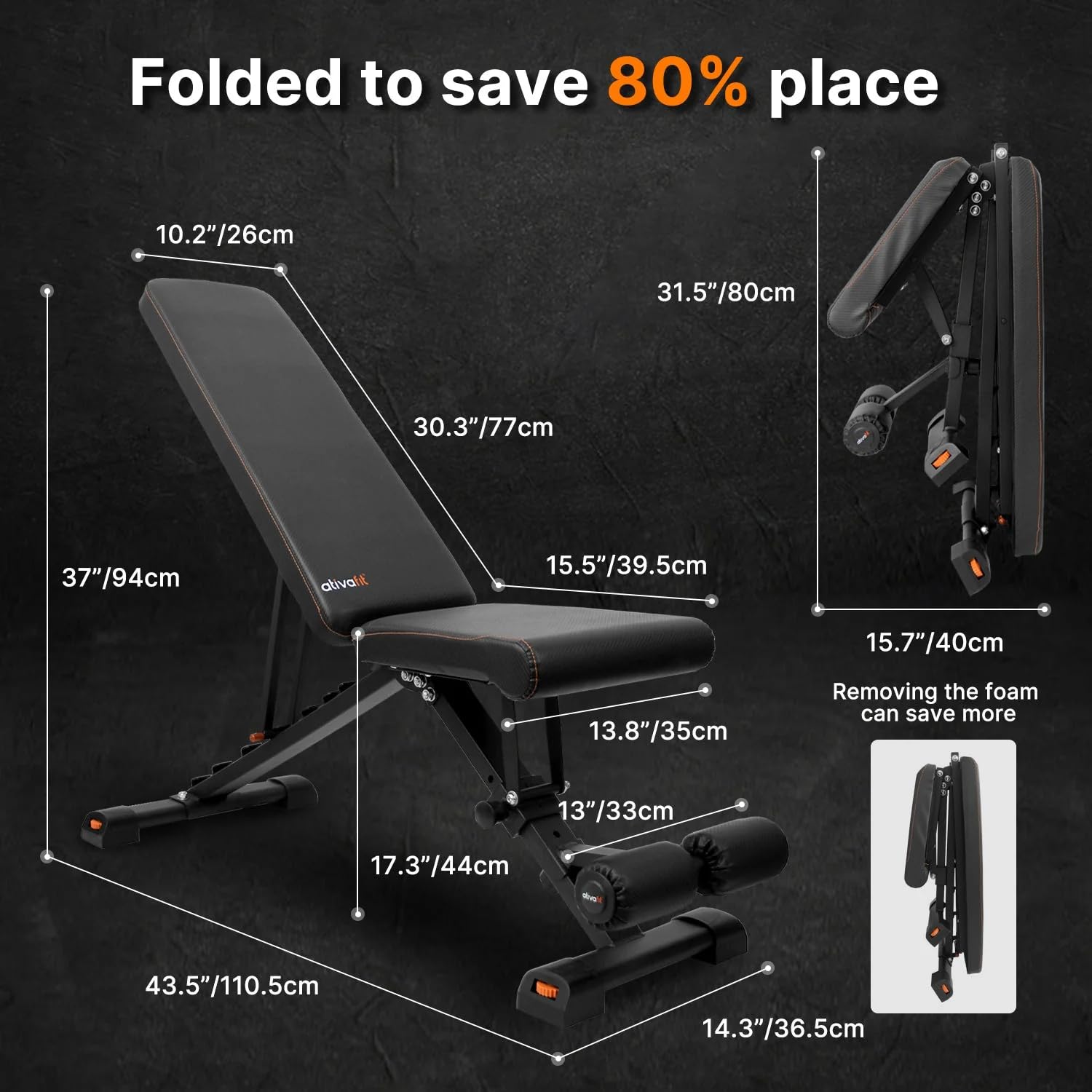 Adjustable Weight Bench, Foldable Workout Bench for Home Gym, Flat Incline Decline Bench Press Bench for Full Body Strength Training