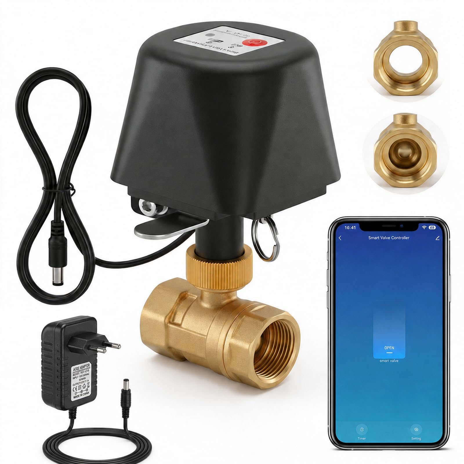 Vanne Connectée WiFi Motorisée Laiton 3/4 Pouce avec Minuteur Compatible Alexa Google Jardin Piscine
