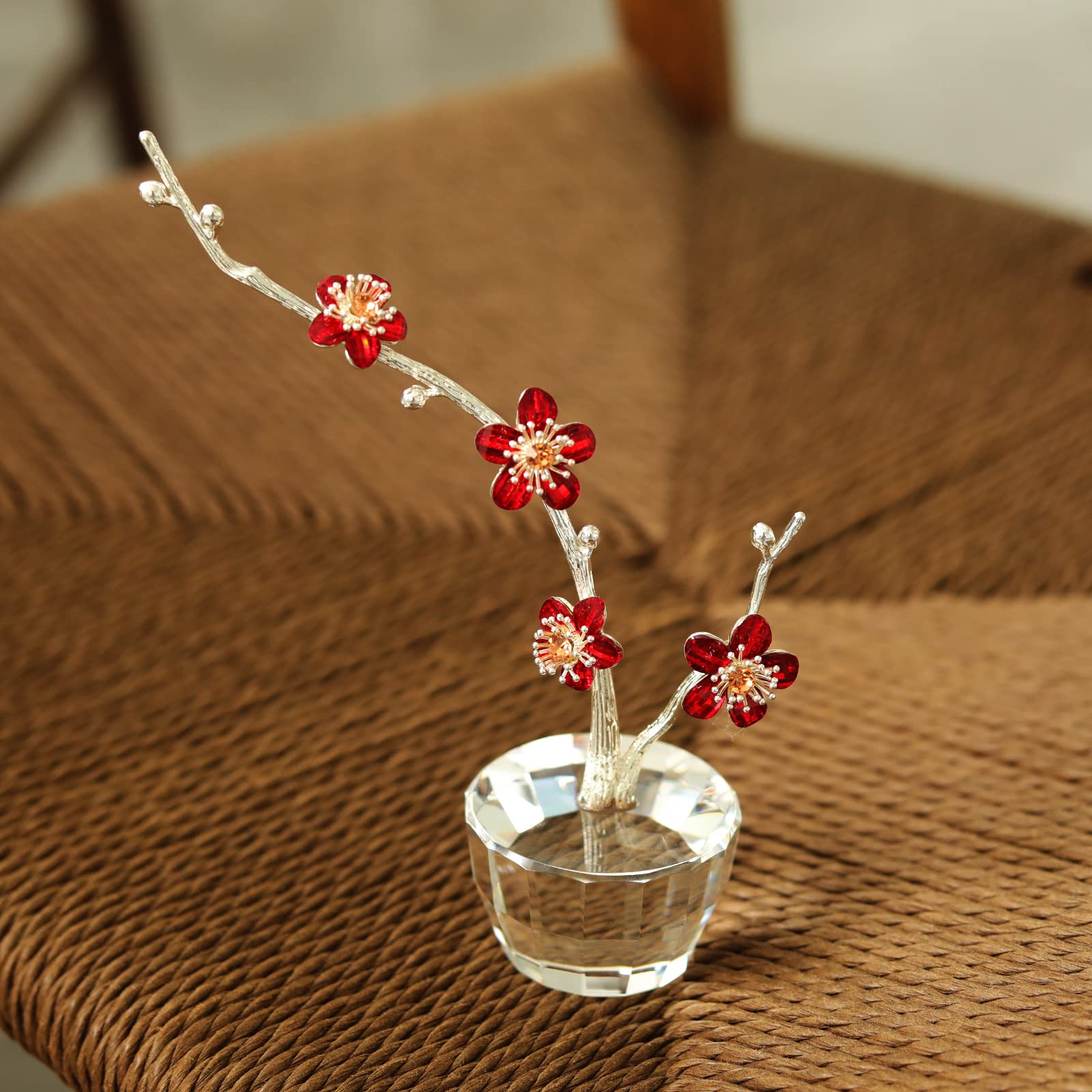 Amazon.co.jp: レッドクリスタル 梅の花 置物 コレクション用 ガラス 