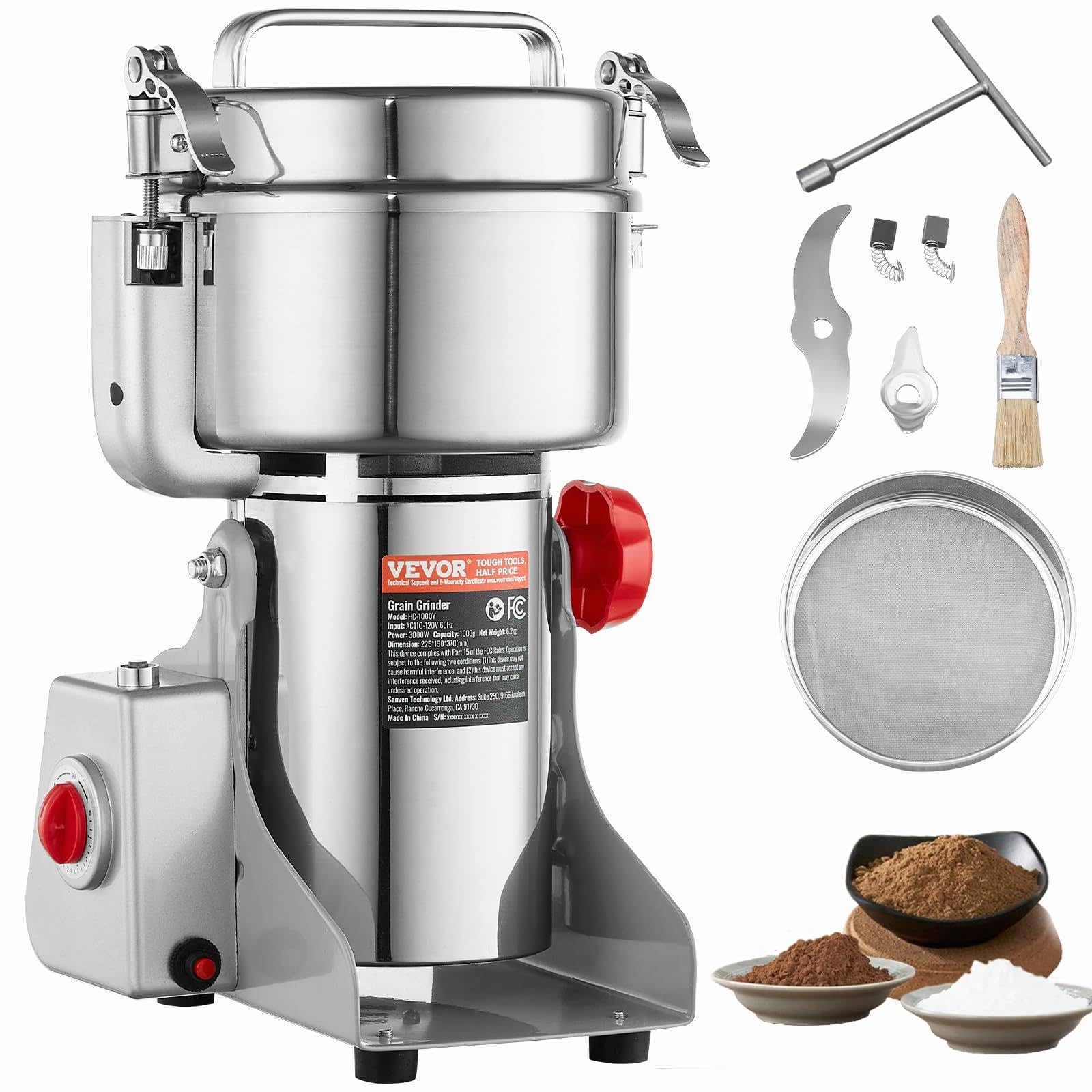 GSHSHOU Electric Grain Mill Grinder, High Speed 3400W Commercial Spice Grinders, Stainless Steel Pulverizer Powder Machine, for Dry Grains Spices Cereals Coffee Corn Pepper, Swing Type 1000G