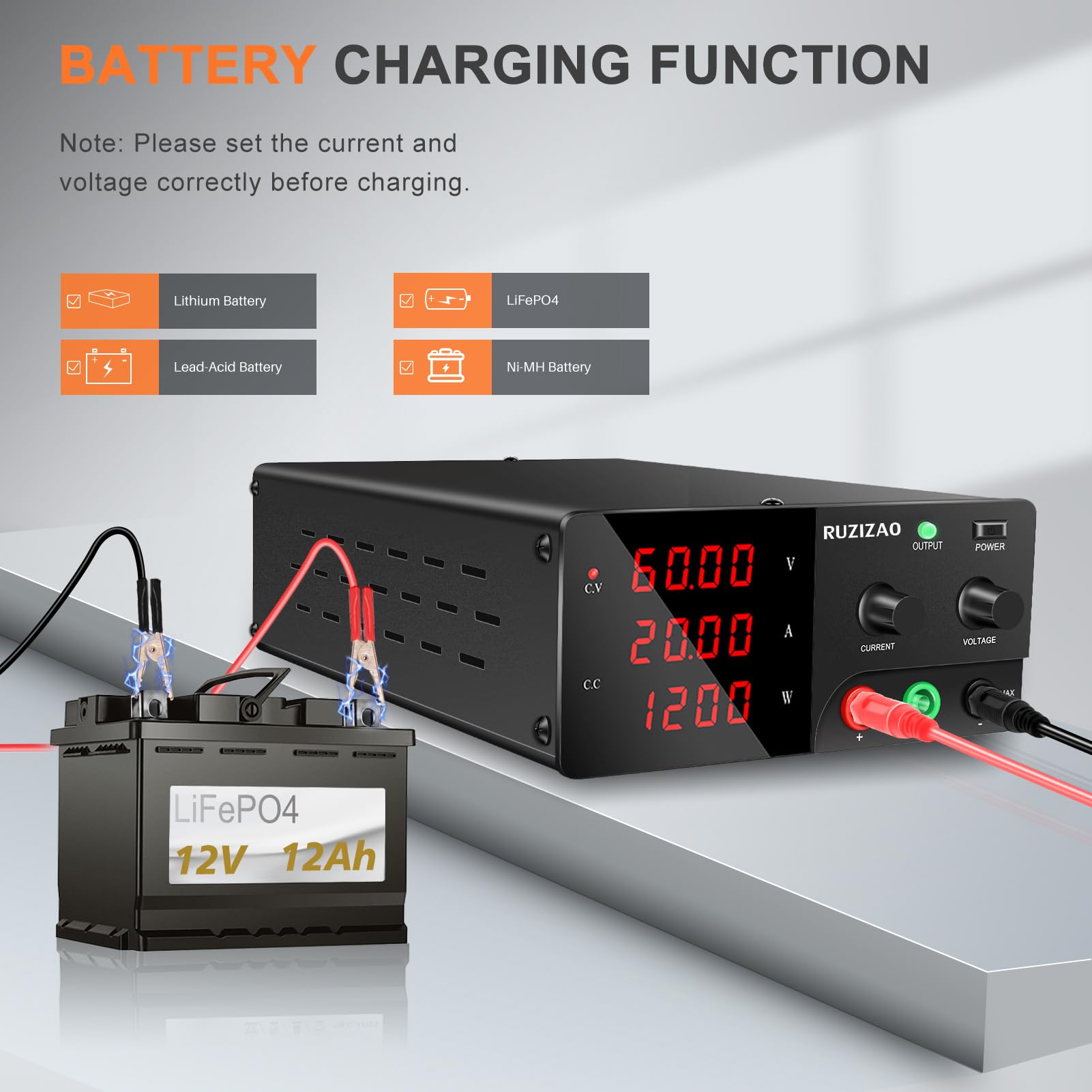 Alimentatore da Banco 60V 20A 1200W Alta Potenza Alimentatore da Laboratorio Regolabile con OUTPUT/Encoder, Professionale Alimentatore DC con Display a LED a 4 Cifre e Uscita Stabile