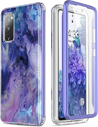 ESDOT Funda para Samsung Galaxy S20 FE 6.5 pulgadas con protector de pantalla integrado, resistente de grado militar con diseños de mármol de ópalo