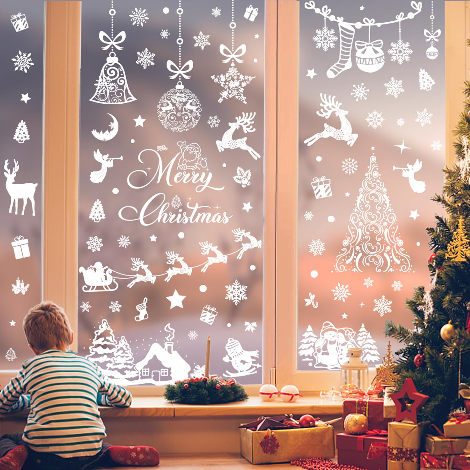 Fensterdeko Weihnachten Fensterbilder Weihnachten Fensterdeko Selbstklebend  PVC Rentier Weihnachtsman Schneeflocke 4 Blätter Fenstersticker Weihnachten  Fensterfolie Weihnachtsbilder Fenster Für Schaufenster,Vitrinen  Weihnachtsdeko Fenster, image size:1500x1500