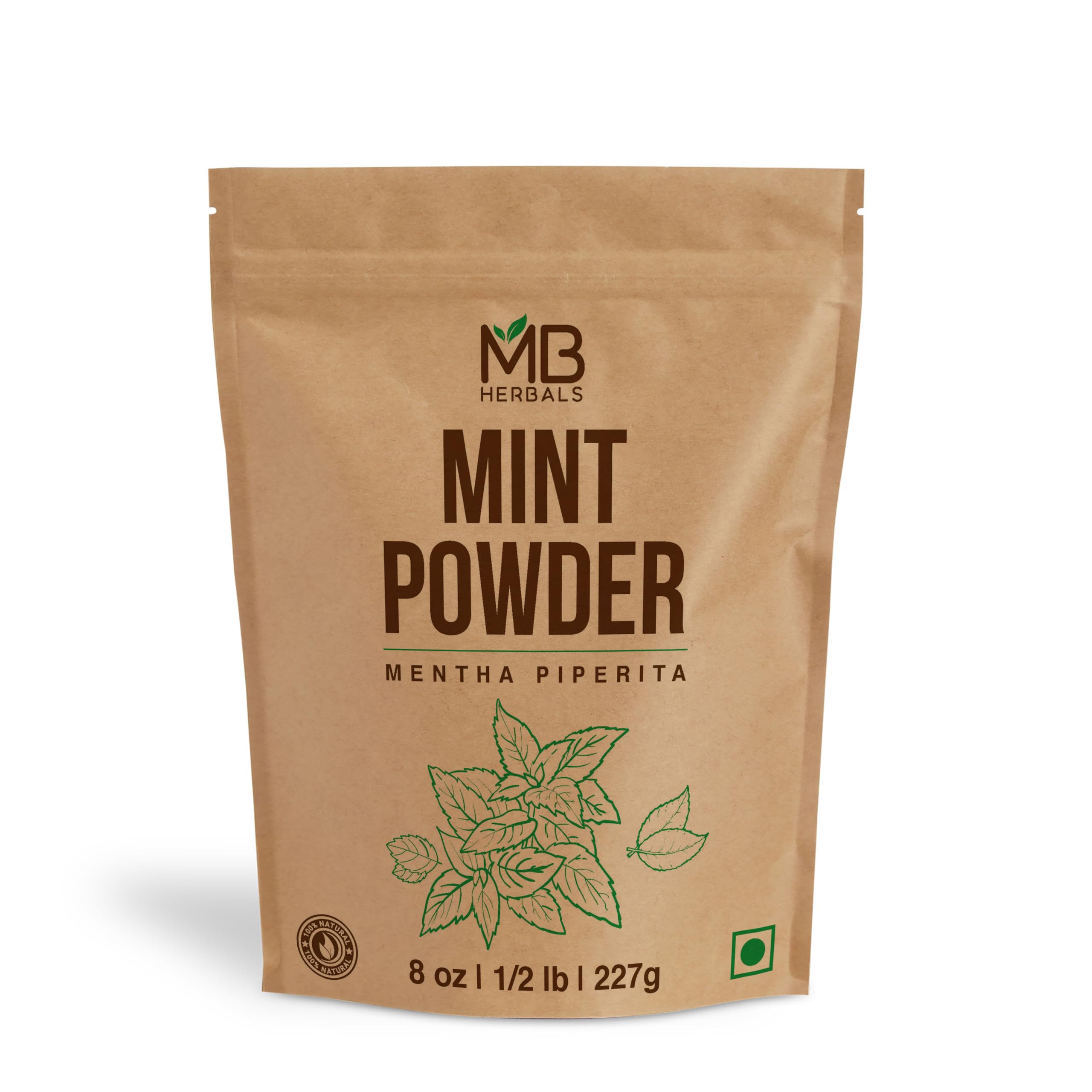 MB Herbals Mint Powder 8 oz (0.5 lb) | Peppermint Powder | 100% Pure and Natural for Salads Juices Sherbats Soups Curries & Mint Tea | No
