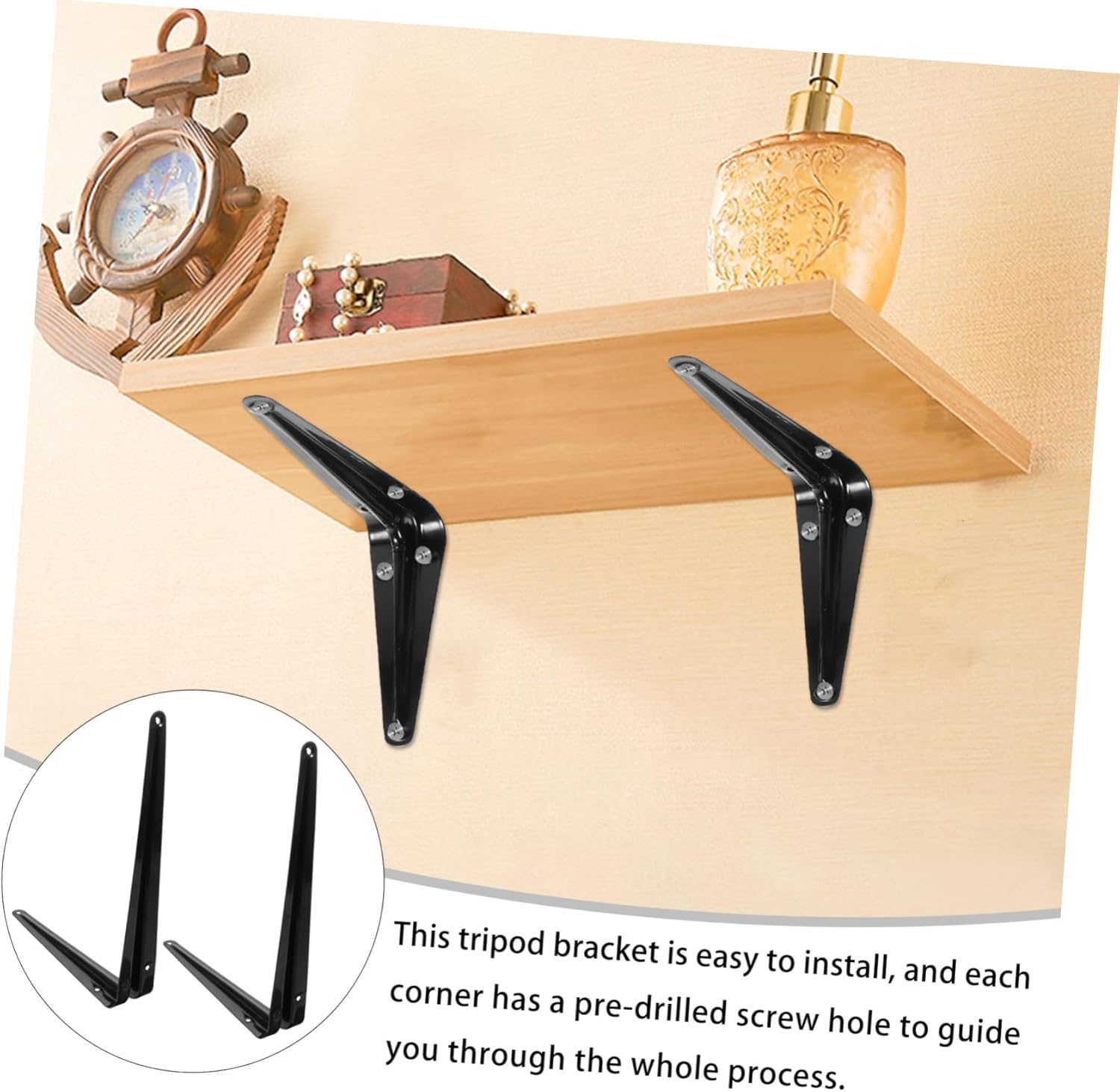 DOITOOL 10pcs Pre-drilled Shape Support Brackets for Shelves Heavy-Duty Corner Brace Brackets for Bookshelves Tables and DIY Projects