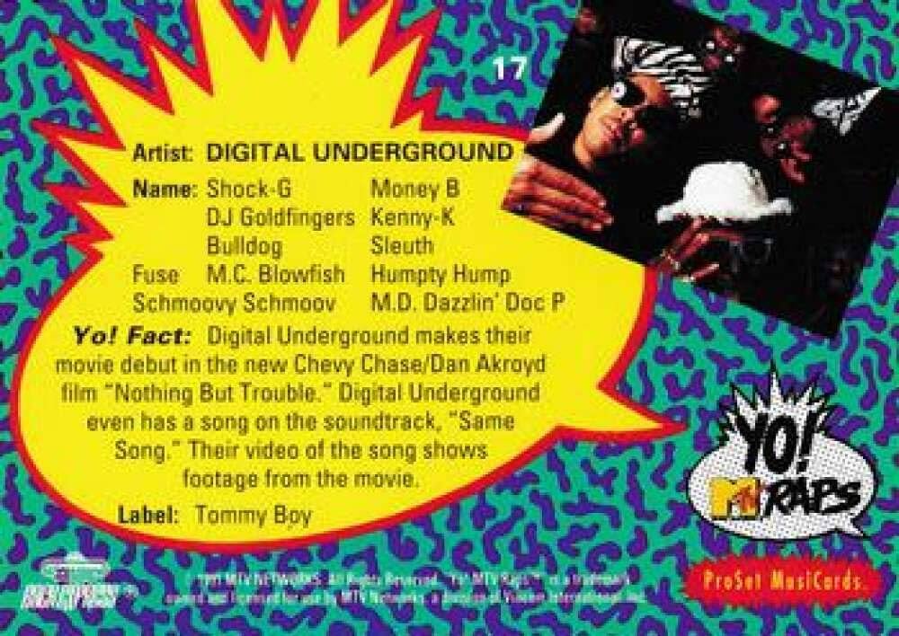 1991 Pro Set Yo MTV Raps NonSport #17 Digital Underground Official