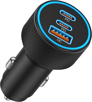 USB C车载快充三口67W多功能充电器转接头