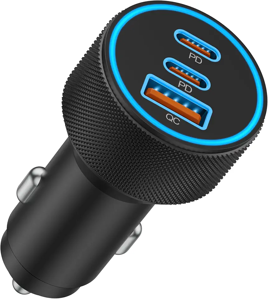USB C Car Charger, 3-Port 67W Super Fast Charging Dual USB-C & USB-A Car Charger Accessories Cigarette Lighter Adapter for iPhone 17 16e 16 15 14 13 12 11 Pro Max, iPad, Galaxy, Pixel, Android Phone