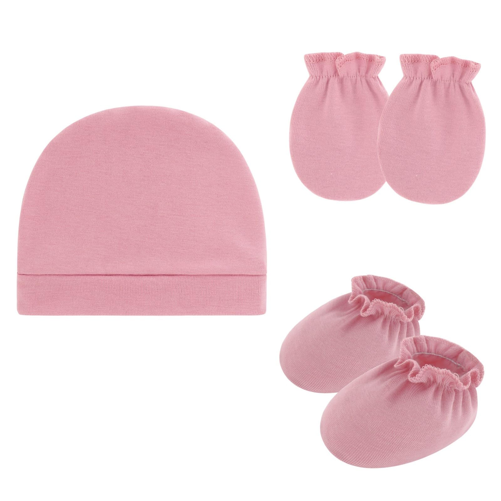 KMGDM Newborns Baby Scratch Proof Mittens Booties and Bonnet Hat Soft Cotton Headwear Breathable Design for Infant Protections Newborns Hat