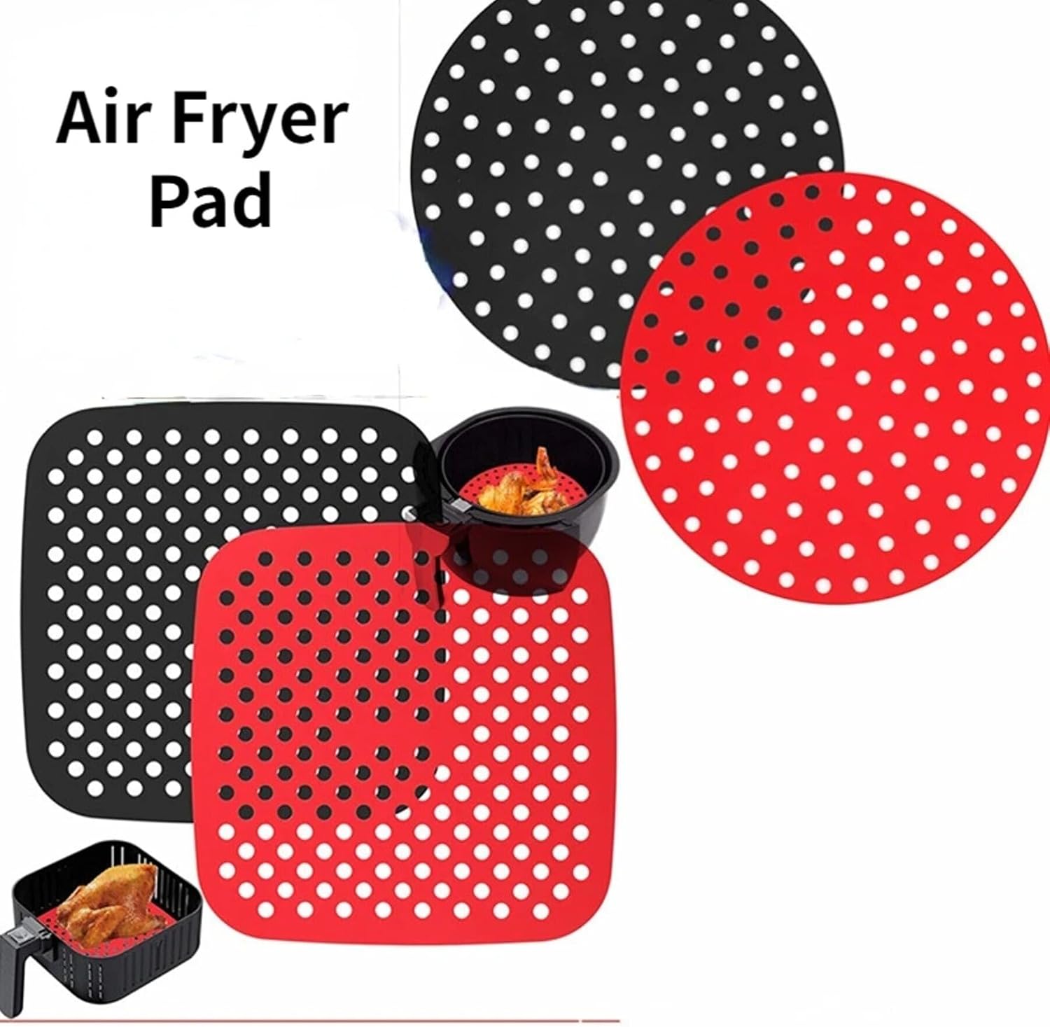 Kit 2 peças de Tapete de Silicone para Air Fryer (Quadrado 21.5x21.5cm 2un) Kit 2 peças de Tapete de Silicone para Air Fryer (Quadrado 21.5x21.5cm 2un)