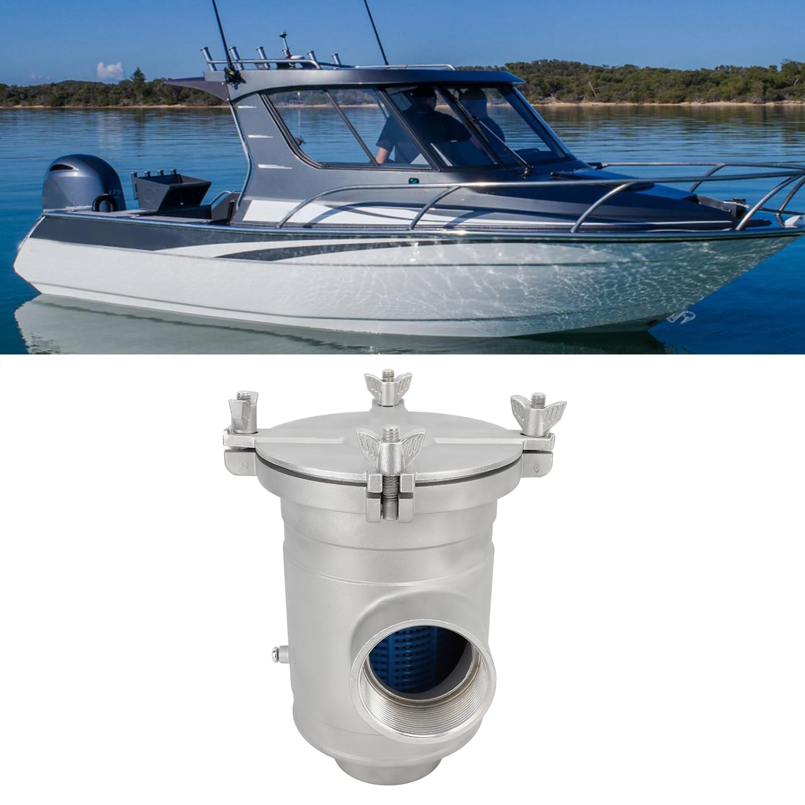 Filtro Acqua Efficiente in Acciaio Inossidabile Marino per Barche, Filtro Acqua di Mare Ad Alta Filtrazione per Proprietari di Barche (Grande 11 cm/4,33 pollici)