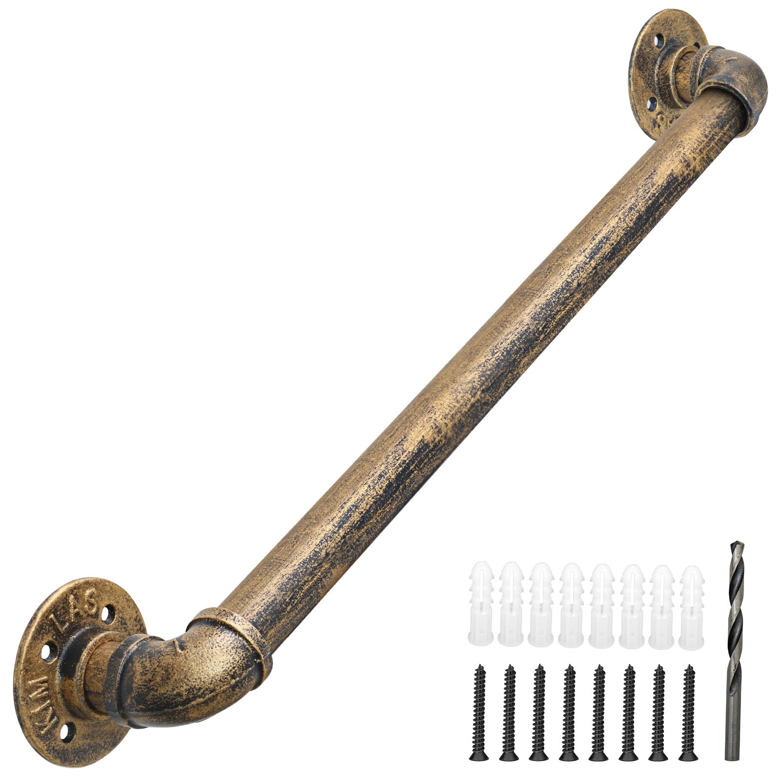 4FT Wall Mount Industrial Staircase Handrails, 1.3" Handrails for Indoor Stairs,Antique Brass Galvanized Pipe Handrail,Grab Bar for Steps,Stair Railing Indoor,Hand Rails for Outdoor Steps