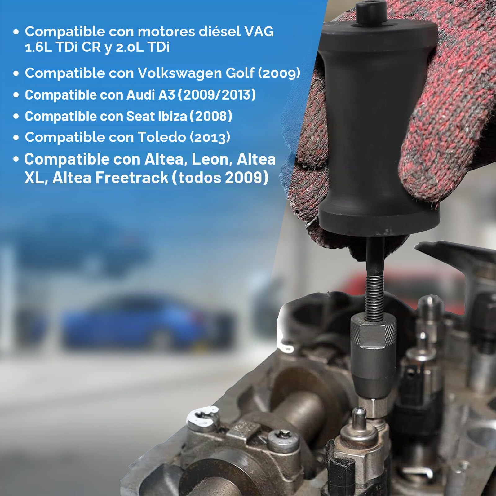 efuturetime 6 Pcs Extractor de Inyector Diesel Compatible con Audi VW VAG 1.6 2.0 TDi Motor Reemplaza T10402 T10415 con Martillo Deslizante y 5 Adaptadores