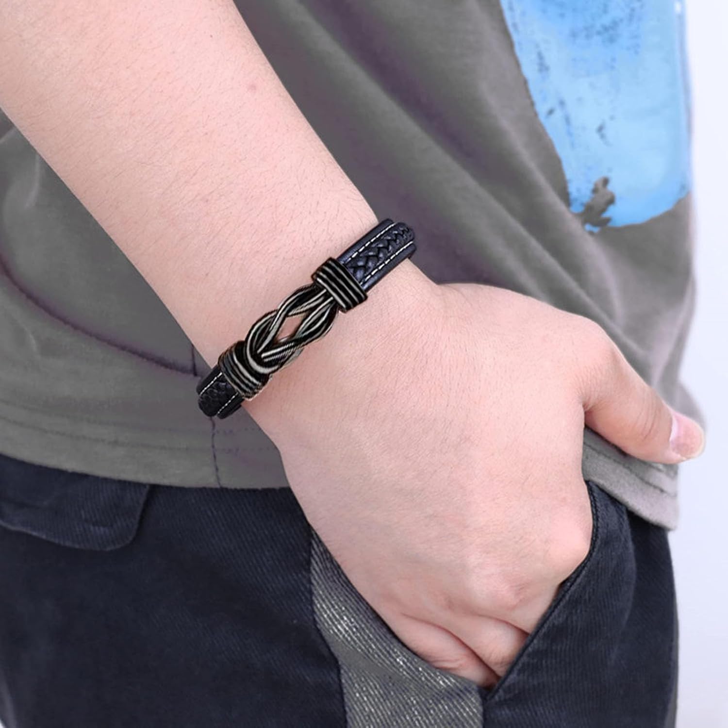 Son's Infinity Knot Bracelet, To My Son Infinity Knot Leather Bracelet From Mom Forever Linked Together Bracelets for My Son Stainless Steel Engraved Jewelry for Birthday Christmas - Image 2