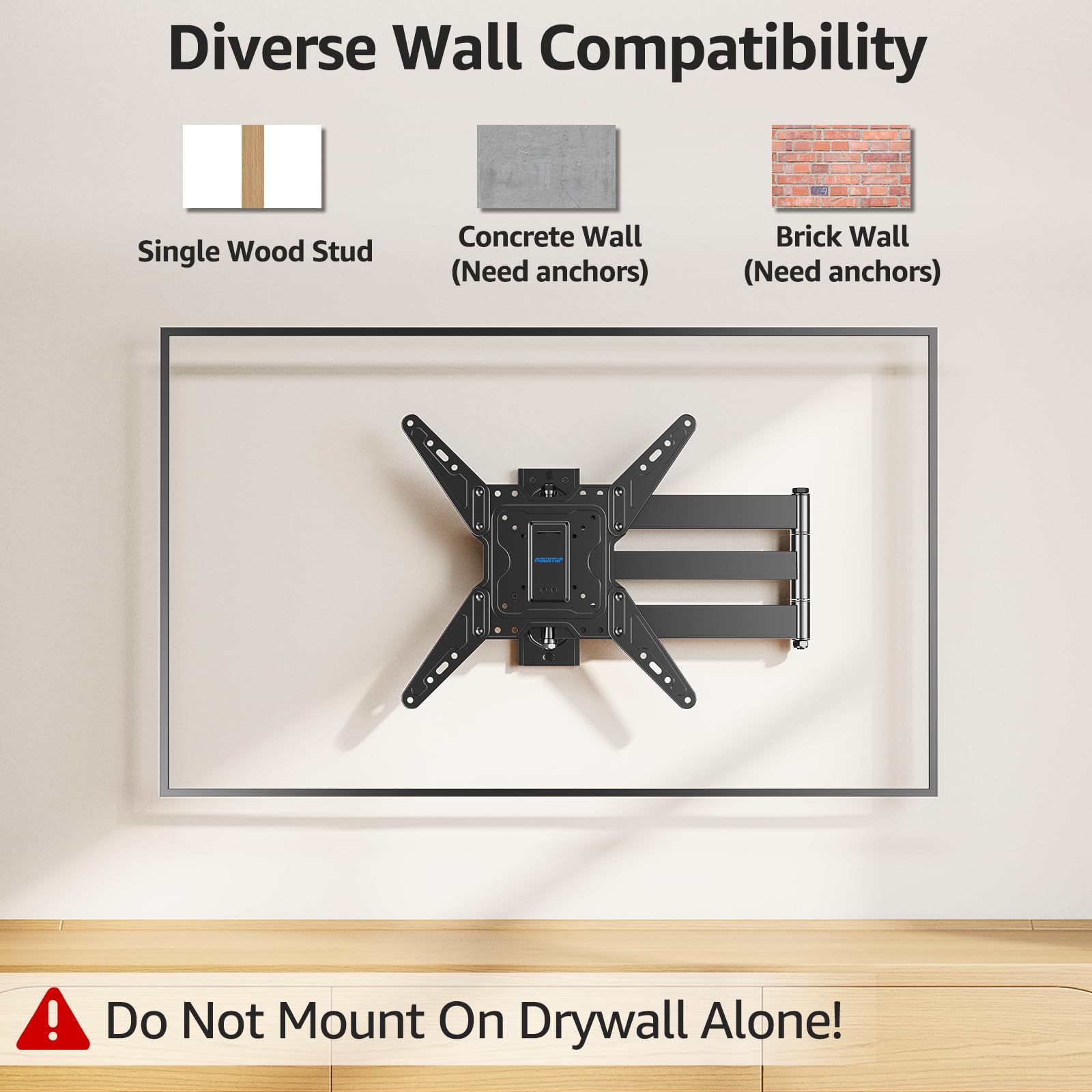 MOUNTUP Soporte de pared de esquina para TV con brazo largo para la mayoría de televisores de 32 a 65 pulgadas, soporte de TV de movimiento completo con soporte de extensión adicional de 31.3