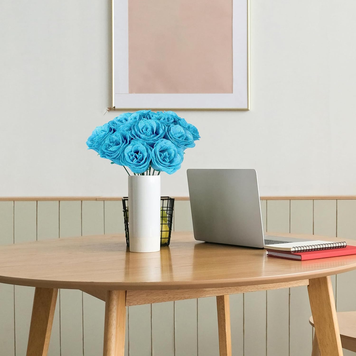 Glitter Roses,30PCS Blue Roses Artificial Roses with Stems for Crafts Wedding Bouquet Party Home Decor(Blue)