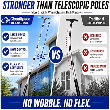 Window Washing Kit with Extension Pole(1994.5), Window Squeegee with Extension Pole, High Reach Window Cleaning Kit, 3 Gallon Bucket, Streak-Free Outdoor Window Cleaner, Extra Refills