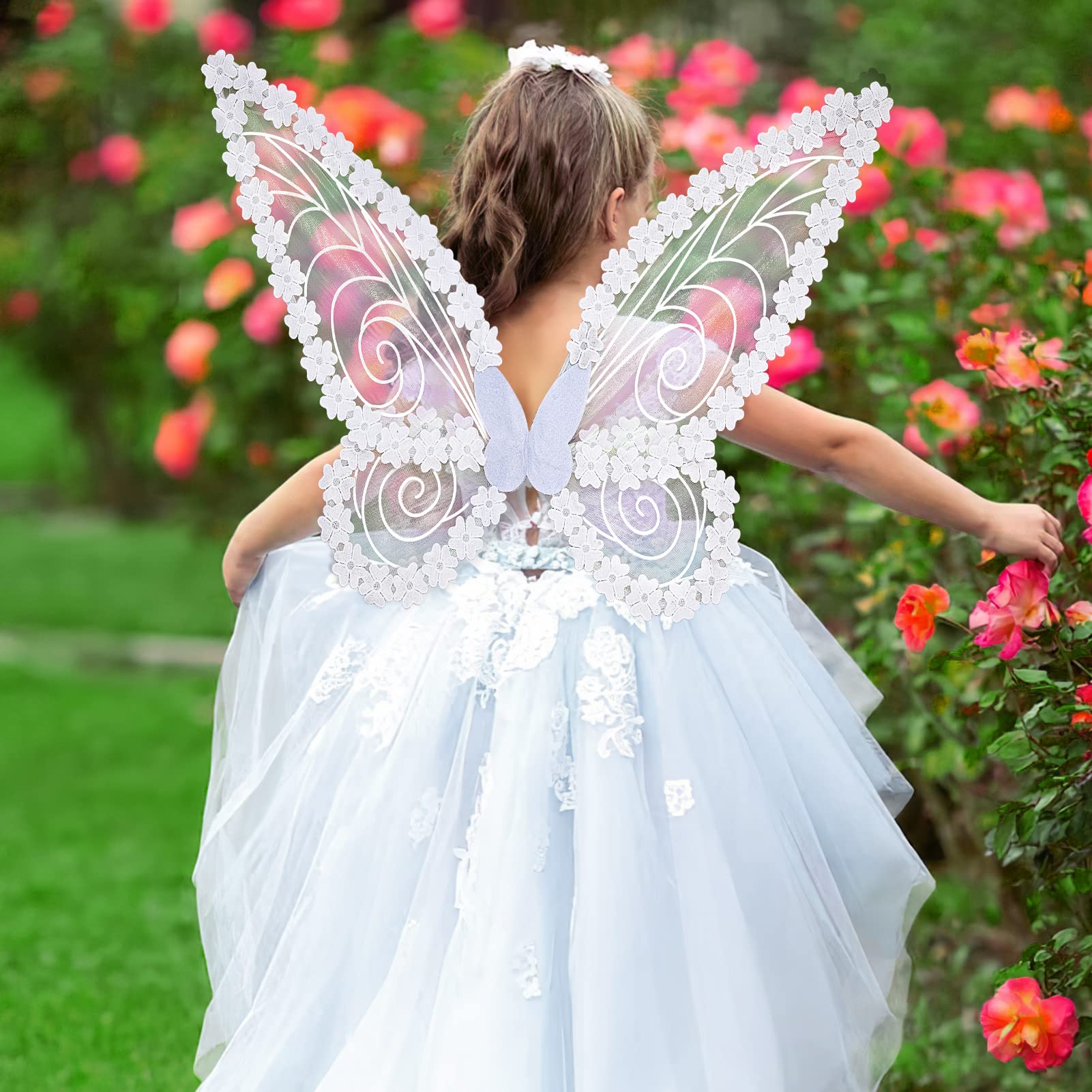 Ailes De Fée Vertes + Oreilles Elfe, Diadème & Baguette Étoile - Costume Princesse Fée Enfant/Adulte Halloween Noël Carnaval Cosplay