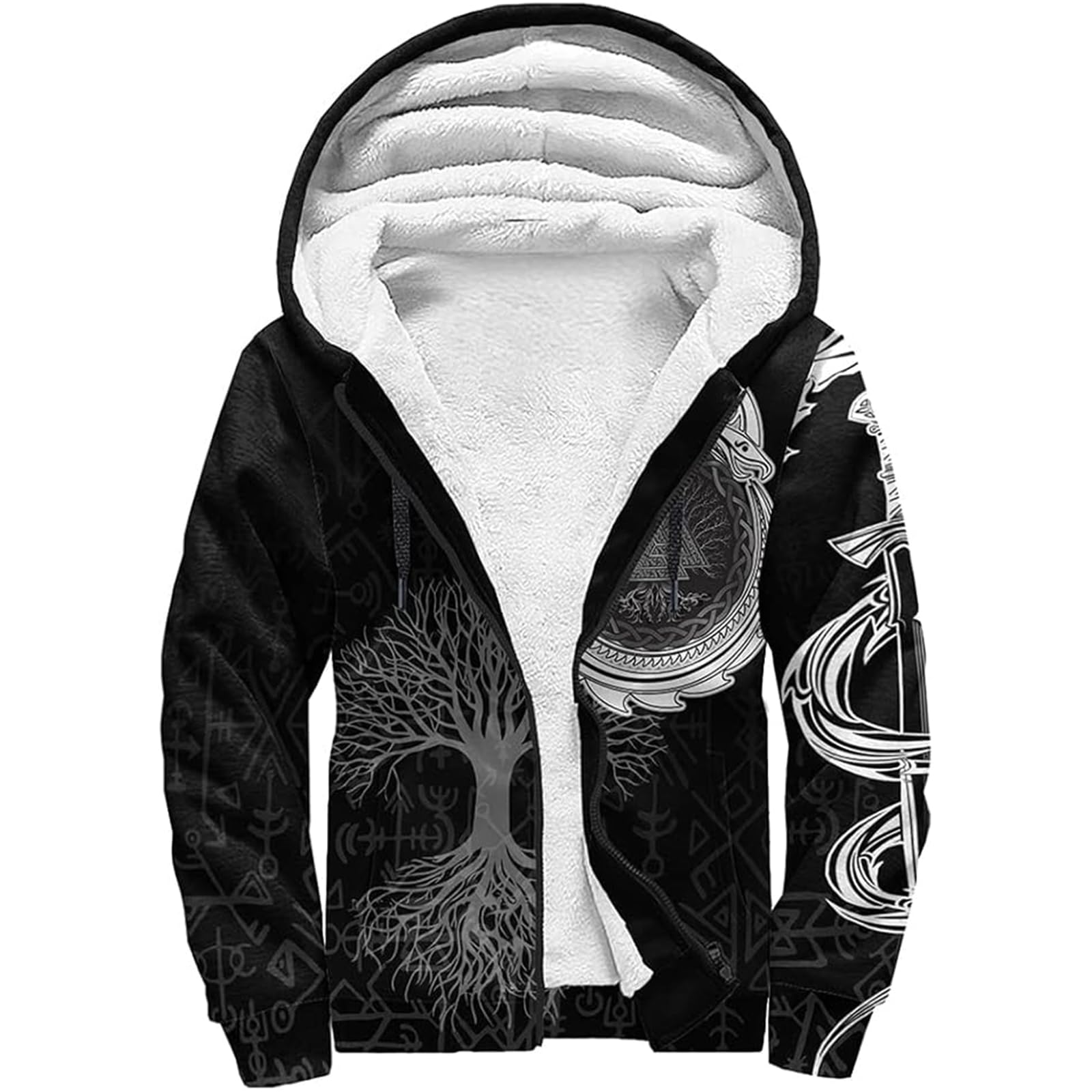 Męska bluza wikingów na co dzień gruba polarowa bluza z kapturem na zamek błyskawiczny, ciepła bluza z dużymi kieszeniami, bluza z kapturem z nadrukiem 3D (bluza, 5XL)
