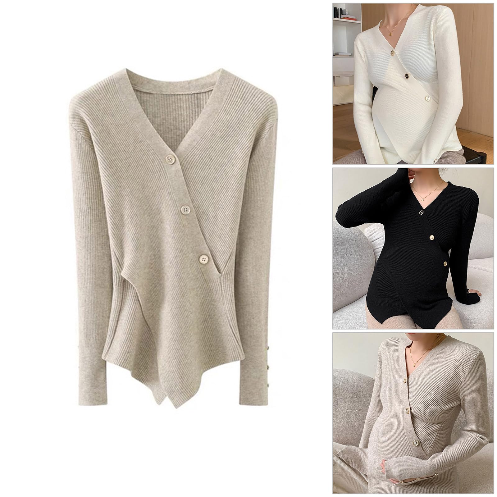 Suéter de maternidad suave y elástico, ropa cómoda de embarazo, para mujer, tejido de poliéster, suéter de embarazo de moda