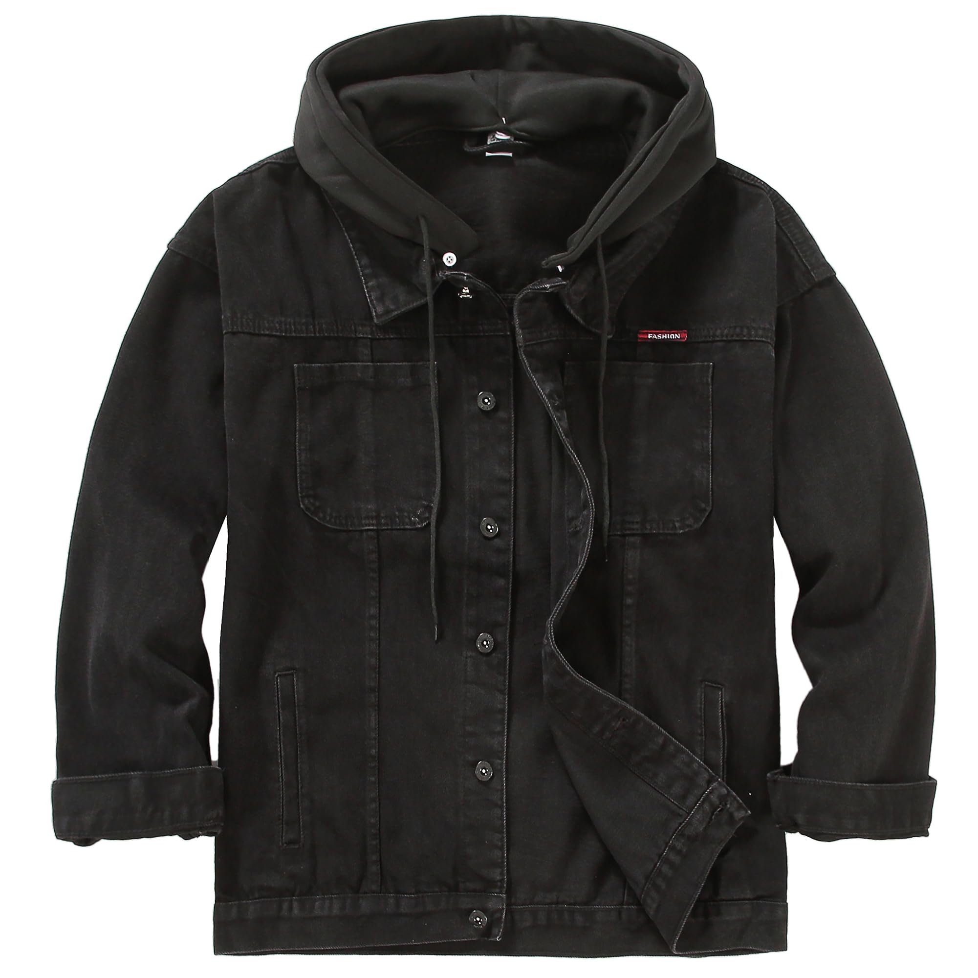 Men's Denim Jacket Distressed Hooded Jean Jackets Baggy Ripped Trucker Coat