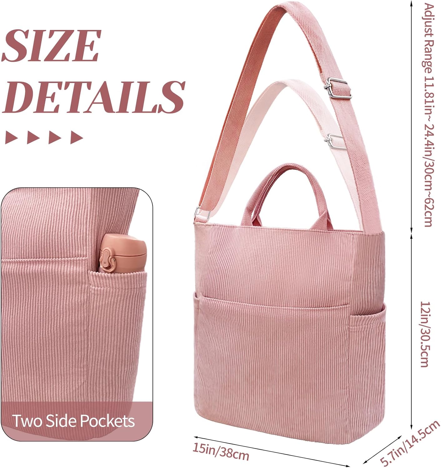 Beurlike Corduroy Tote Bag for Women Large Crossbody Hobo Bags Casual Messenger Shoulder Handbag for Shopping Work - Image 3