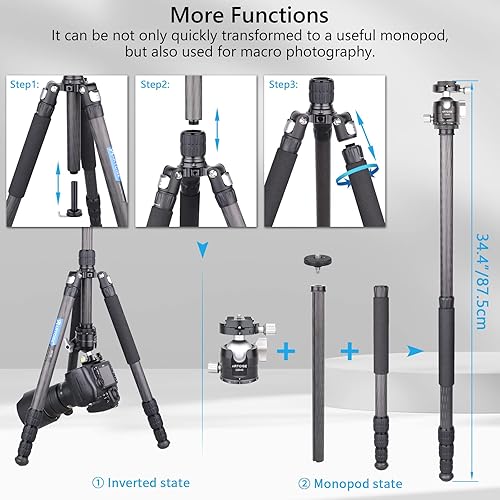 Miniatura 6 de Trípode de fibra de carbono con cabeza de bola de perfil bajo de Arca panorámica, trípode ligero para cámara de viaje, monopie con accesorio diseño