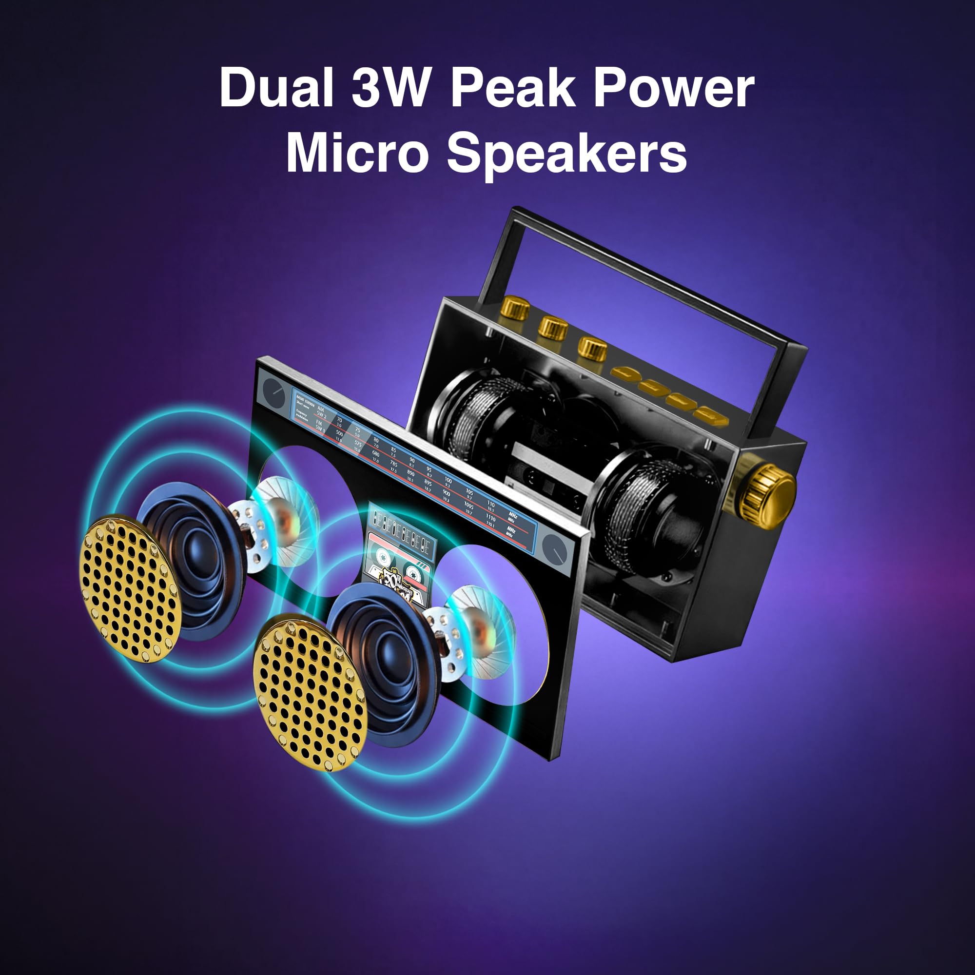 Mini haut-parleur portable sans fil Bluetooth rétro portable Boombox, collier de 68,6 cm, radio FM, boutons intégrés, double micro haut-parleurs 6 W, batterie longue durée