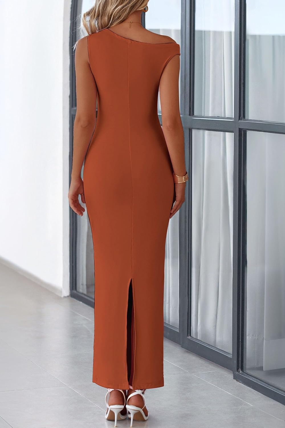 PRETTYGARDEN Women's 2026 Summer Formal Maxi Dresses Sleeveless One Shoulder Bodycon Ruched Mesh Wedding Guest Cocktail Dress - Image 2