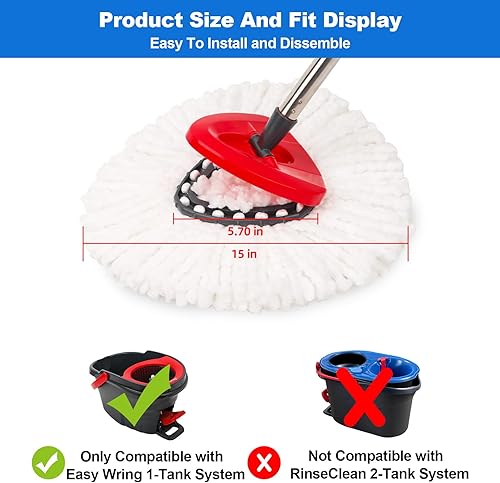 Miniatura 2 de Paquete de 6 cabezales de repuesto para trapeador giratorio, compatible con O Cedar Easy Wring Spin Freed, para 1 sistema de tanque de limpieza de