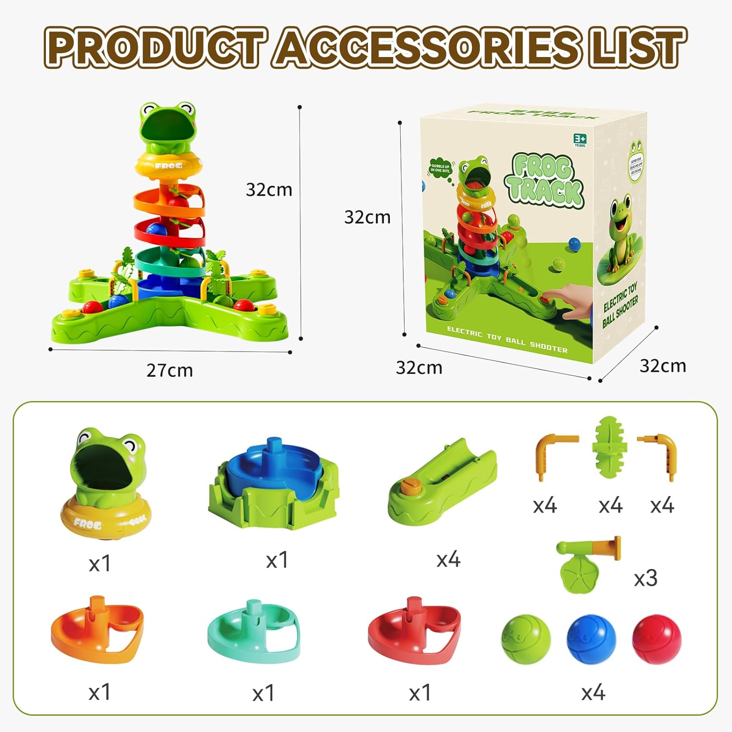 Frog Ball Drop Toy for Kids, 5 Layer Roll Swirling Ball Tower with 12 Balls, Spin and Learn Shoot Balls Drop Montessori Toy, Gifts for Toddler Boys Girls 2 3 4 5 6 7 8+ Years Old (4 Player)