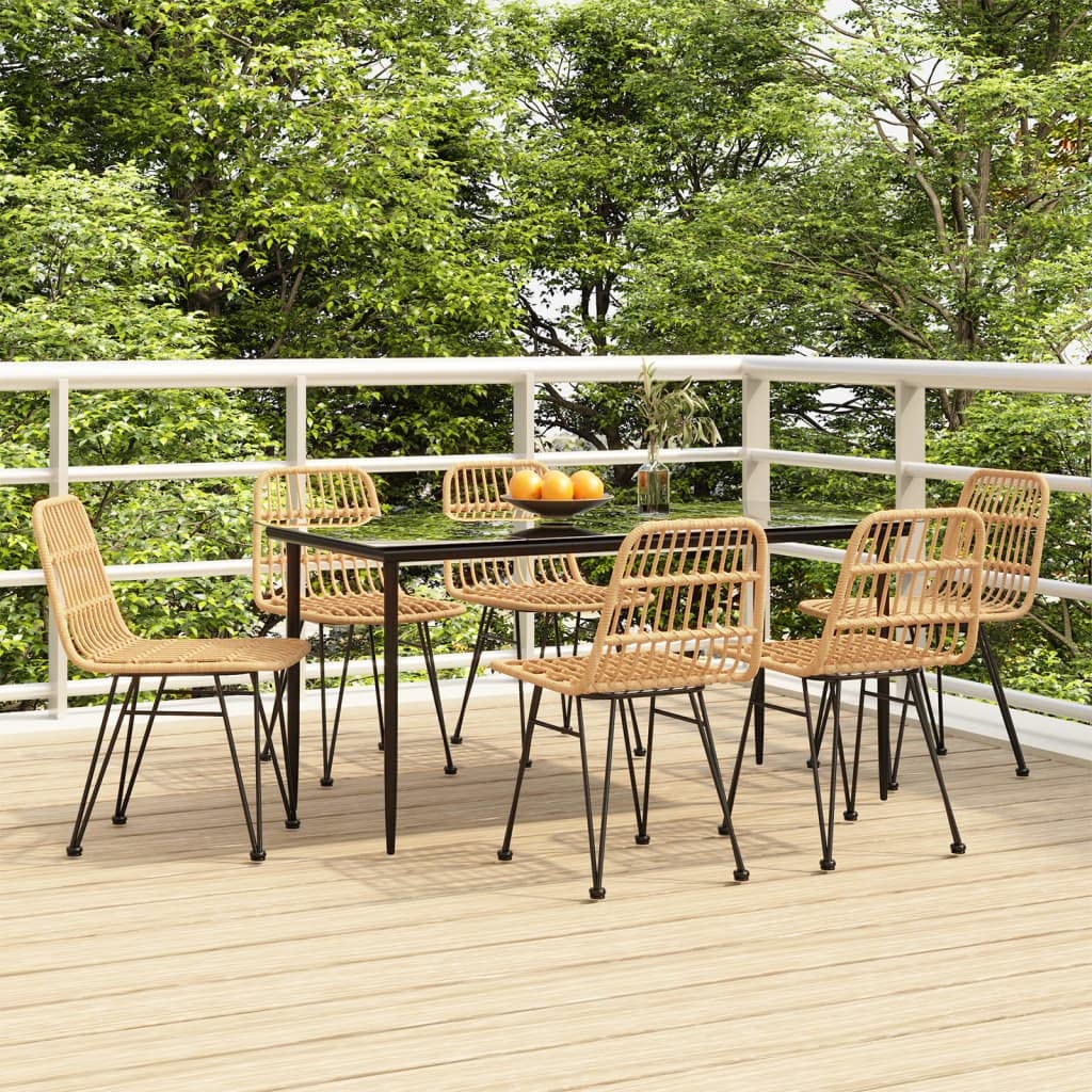 Set da pranzo da giardino in polyrattan, 7 pezzi, con tavolo e sedie, per terrazza, balcone, giardino, veranda, esterni, con imbottiture, resistente alle intemperie e facile da pulire, per